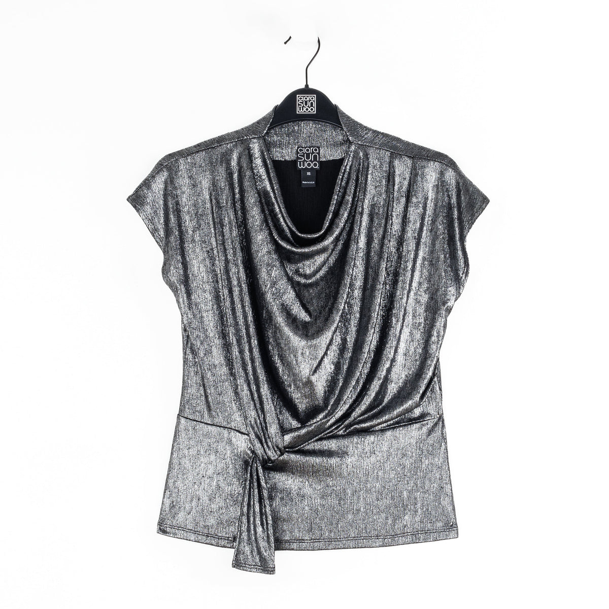 Metallic Shimmer - Drape Neck Loop Front Top - Gunmetal - Limited Sizes | Clara Sunwoo