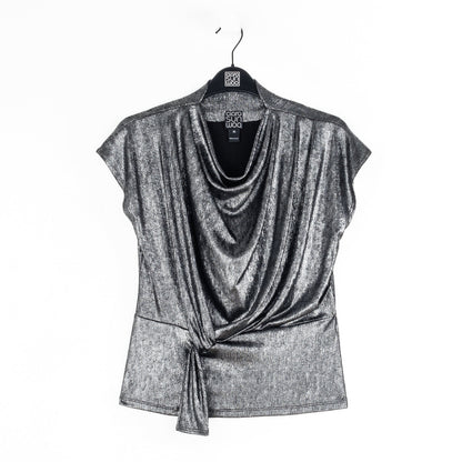 Metallic Shimmer - Drape Neck Loop Front Top - Gunmetal - Limited Sizes | Clara Sunwoo