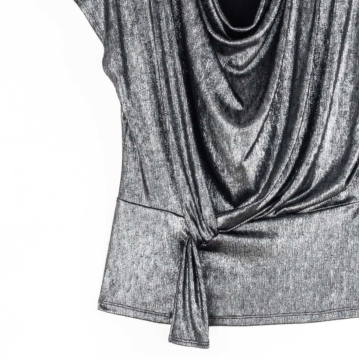 Metallic Shimmer - Drape Neck Loop Front Top - Gunmetal - Limited Sizes | Clara Sunwoo