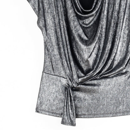 Metallic Shimmer - Drape Neck Loop Front Top - Gunmetal - Limited Sizes | Clara Sunwoo