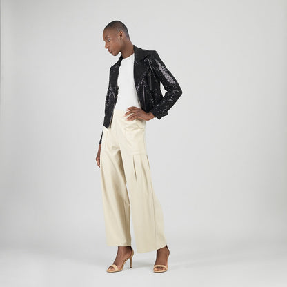 Sequin Knit - Moto Waist Jacket - Black - Final Sale | Clara Sunwoo