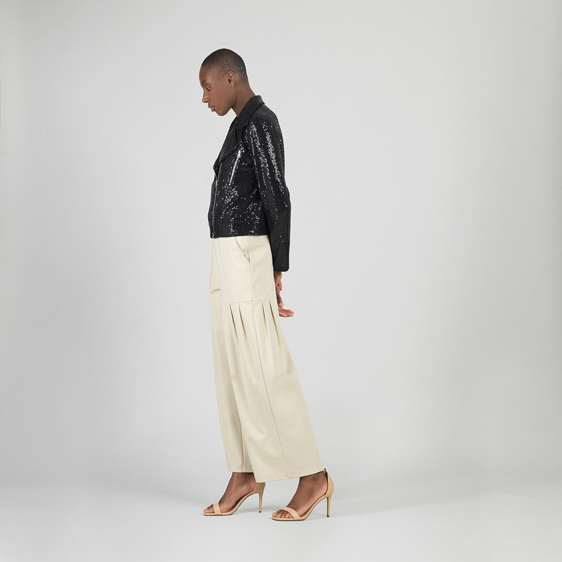 Sequin Knit - Moto Waist Jacket - Black - Final Sale | Clara Sunwoo
