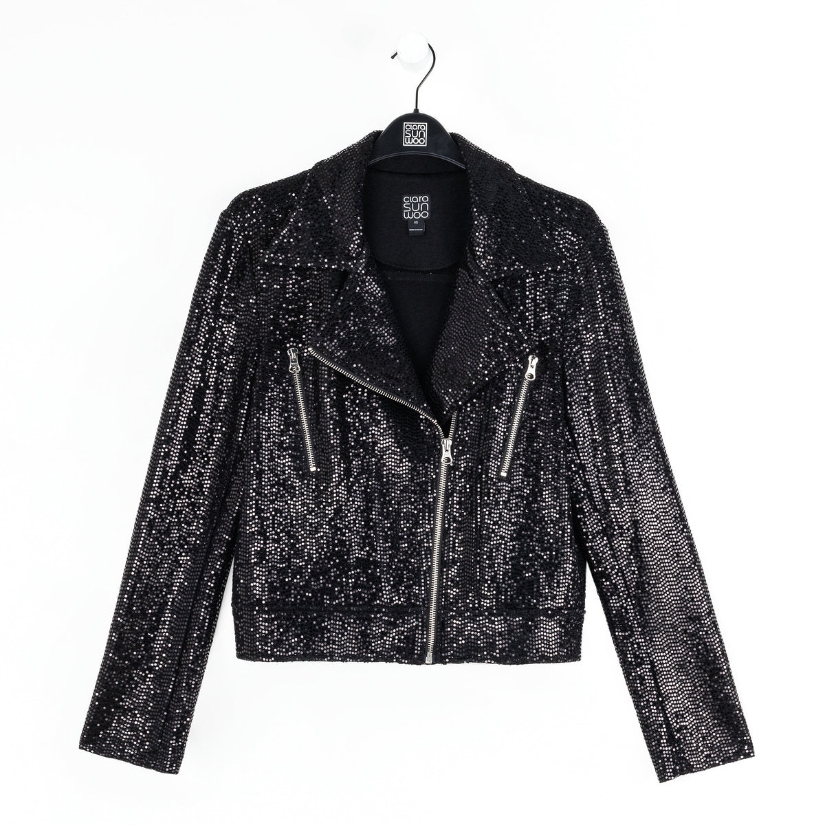 Sequin Knit - Moto Waist Jacket - Black - Final Sale | Clara Sunwoo