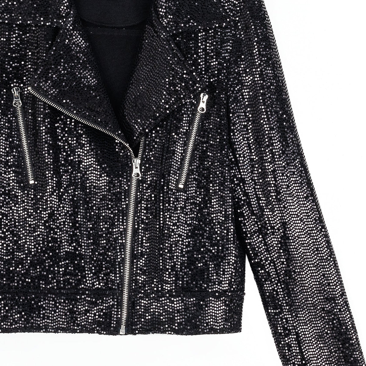 Sequin Knit - Moto Waist Jacket - Black - Final Sale | Clara Sunwoo