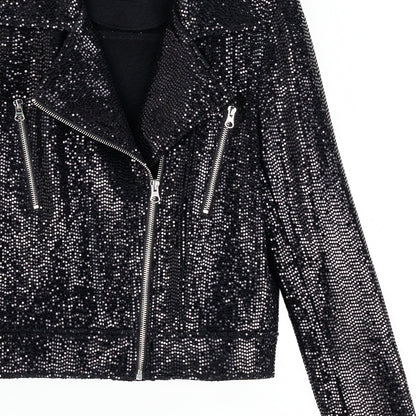 Sequin Knit - Moto Waist Jacket - Black - Final Sale | Clara Sunwoo