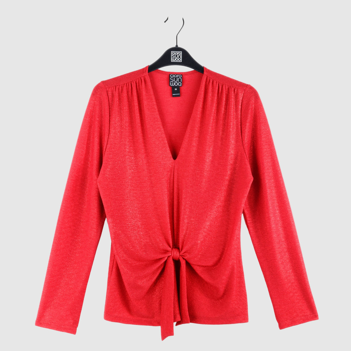 Glimmer Speck - V-Neck Center Front Tie Top - Red - Final Sale | Clara Sunwoo