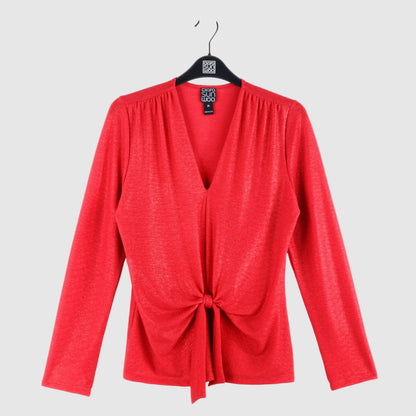 Glimmer Speck - V-Neck Center Front Tie Top - Red - Final Sale | Clara Sunwoo