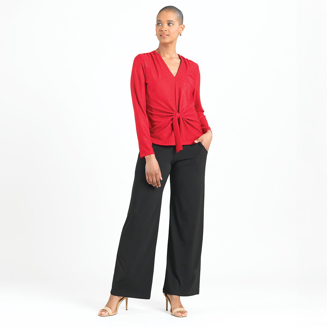 Glimmer Speck - V-Neck Center Front Tie Top - Red - Final Sale | Clara Sunwoo
