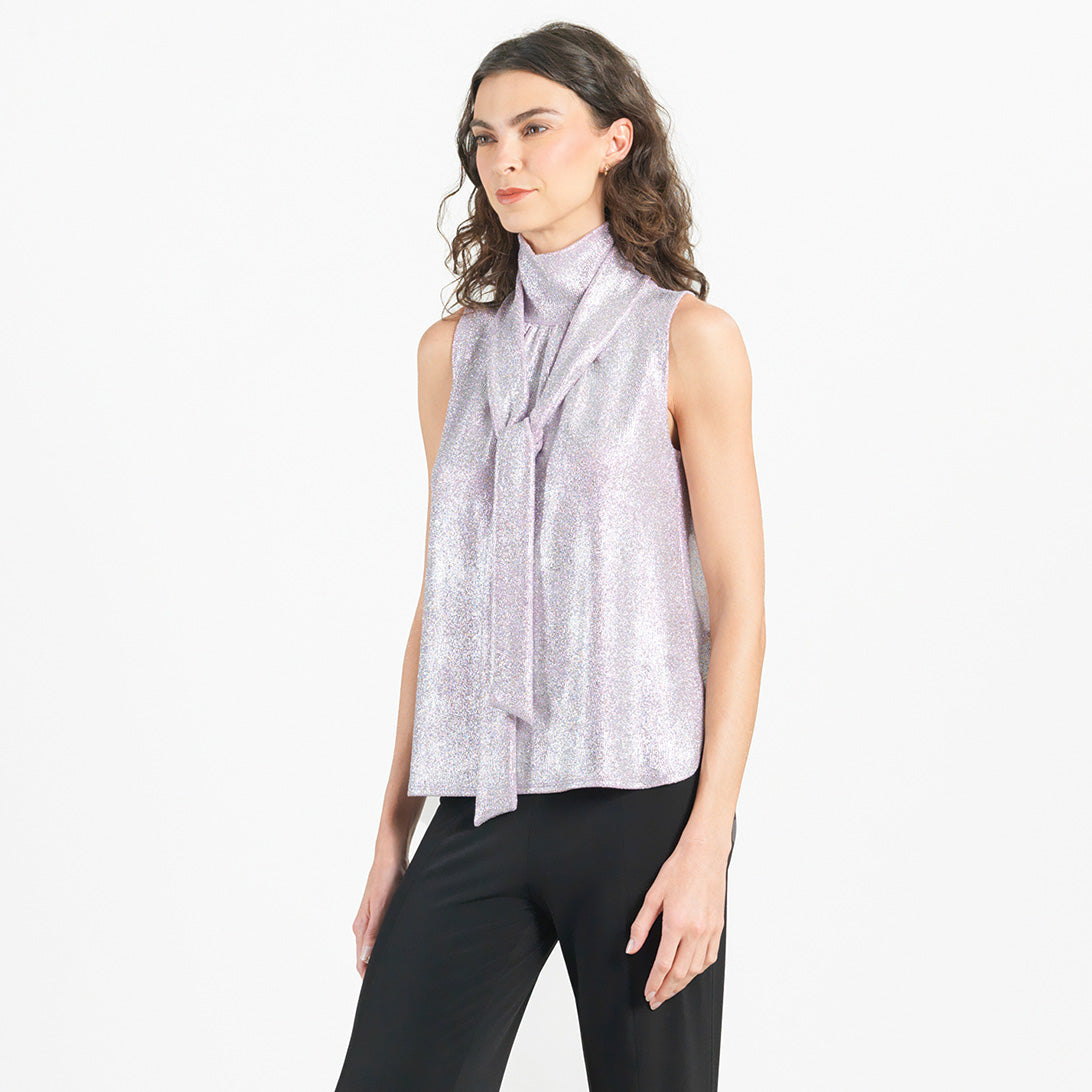 Glitter Foil - Mock Neck-Tie Detail Top - Pink - Final Sale! | Clara Sunwoo