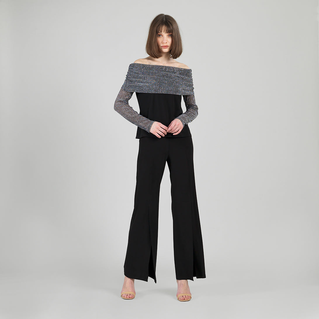 Sheer Shimmer - Ruched Off-Shoulder Top - Silver - Final Sale | Clara Sunwoo
