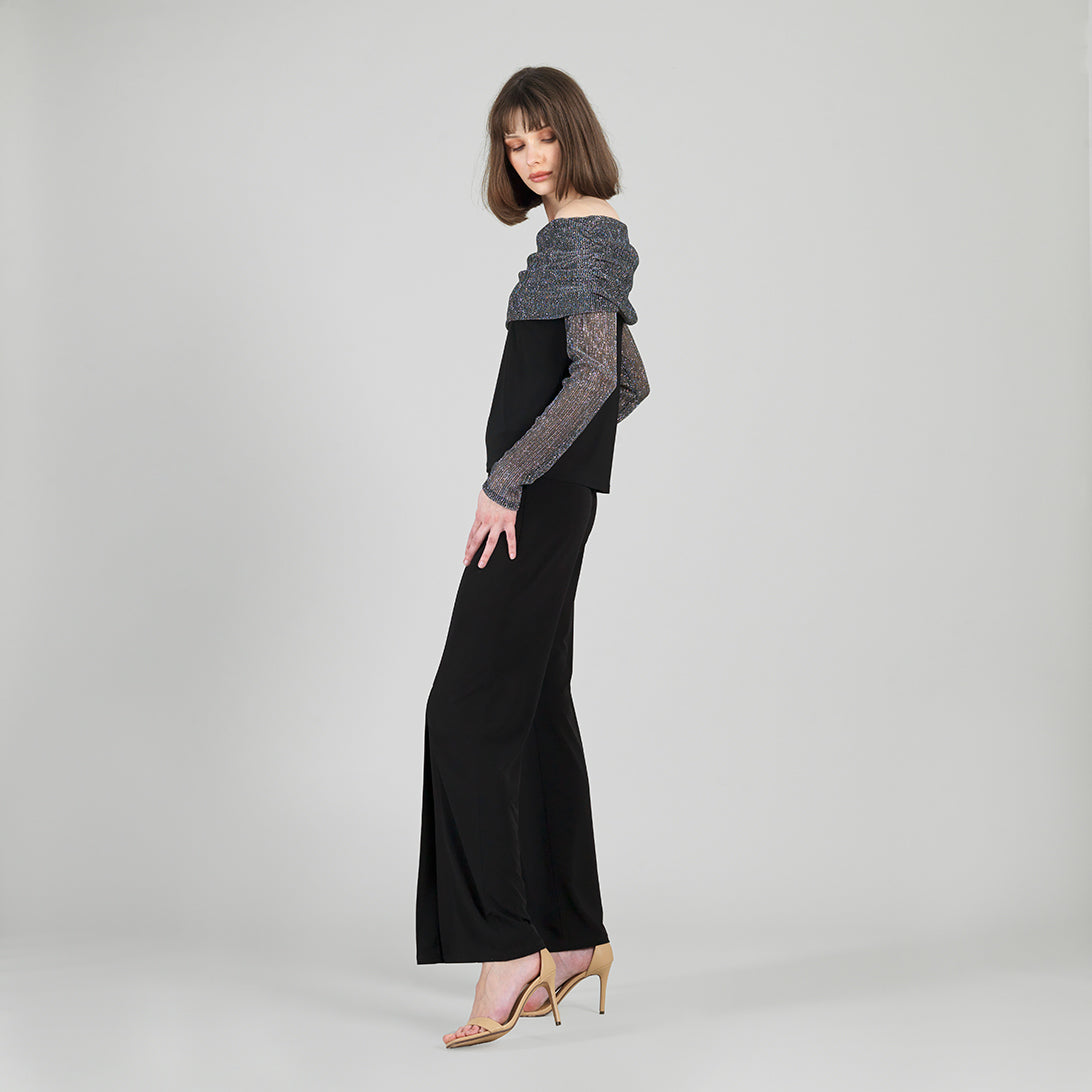 Sheer Shimmer - Ruched Off-Shoulder Top - Silver - Final Sale | Clara Sunwoo