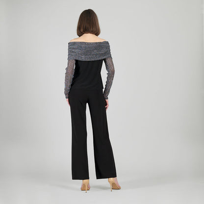 Sheer Shimmer - Ruched Off-Shoulder Top - Silver - Final Sale | Clara Sunwoo
