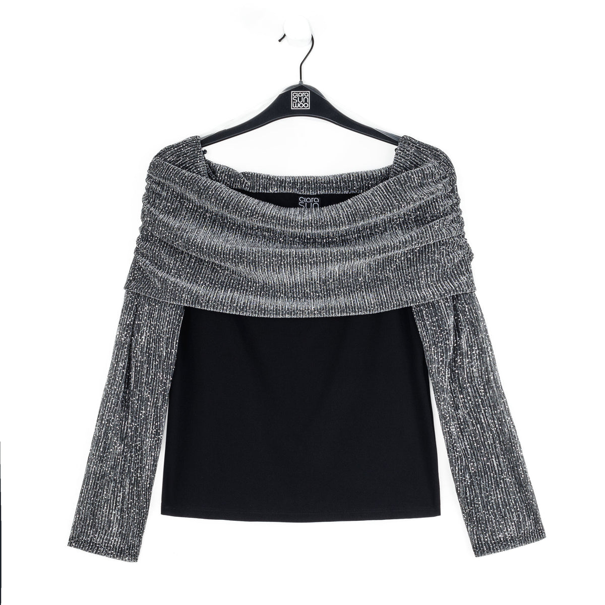 Sheer Shimmer - Ruched Off-Shoulder Top - Silver - Final Sale | Clara Sunwoo