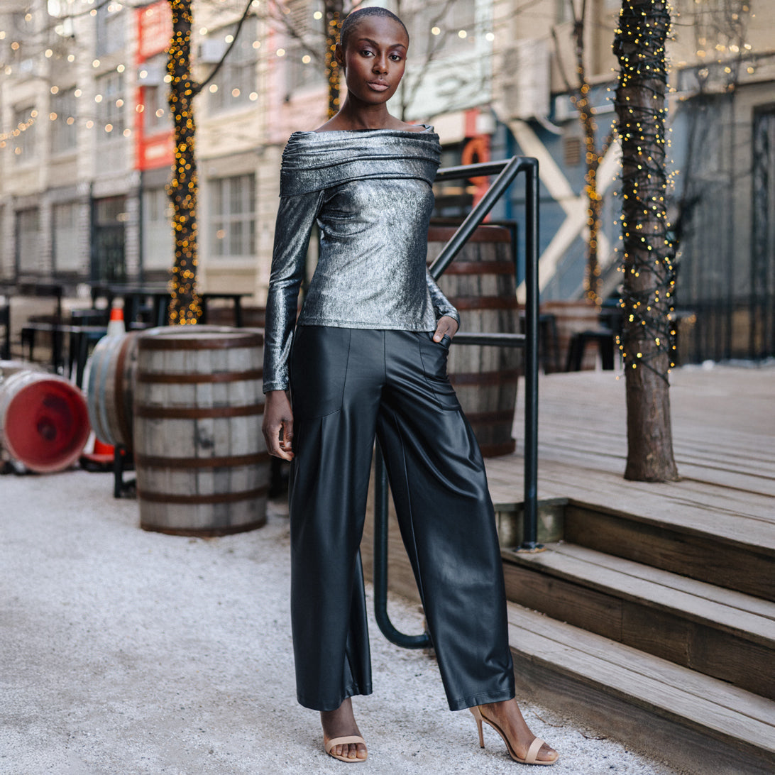 Metallic Shimmer - Ruched Off-Shoulder Top - Final Sale | Clara Sunwoo