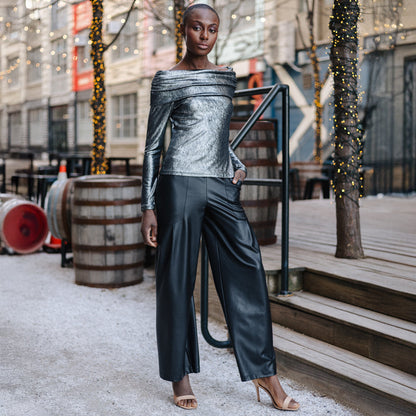 Metallic Shimmer - Ruched Off-Shoulder Top - Final Sale | Clara Sunwoo