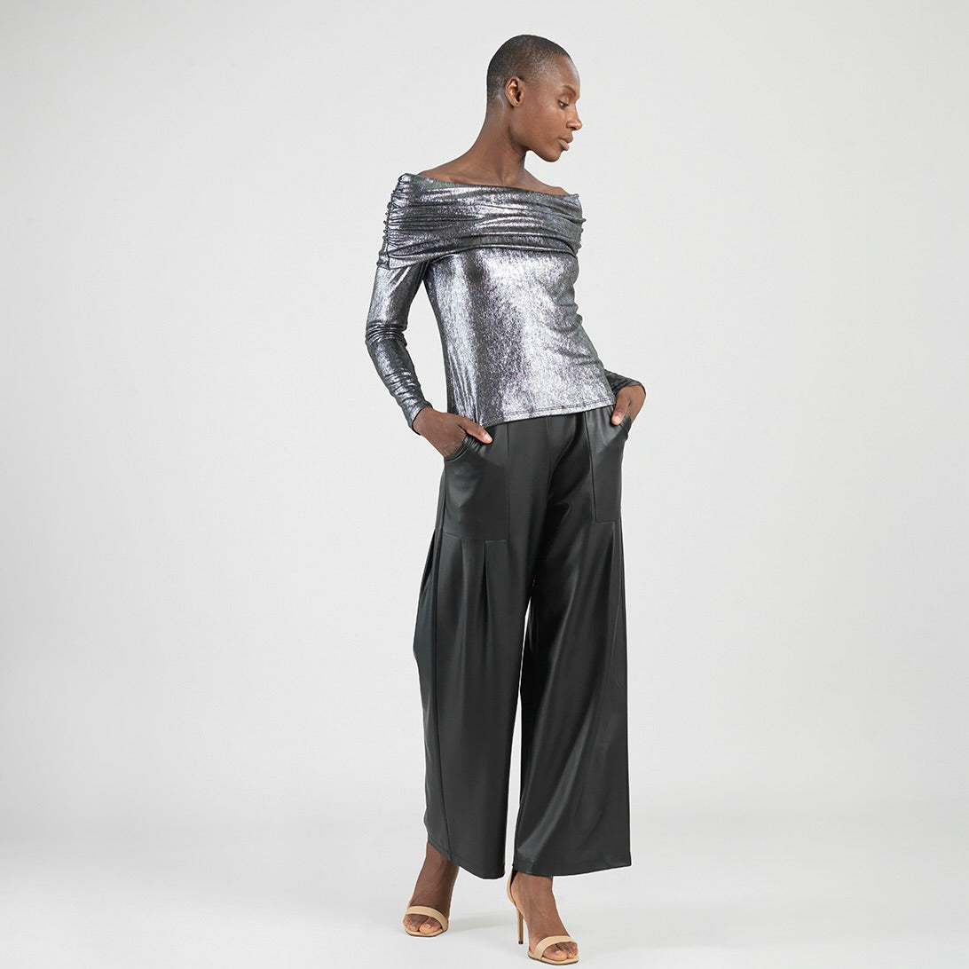 Metallic Shimmer - Ruched Off-Shoulder Top - Final Sale | Clara Sunwoo