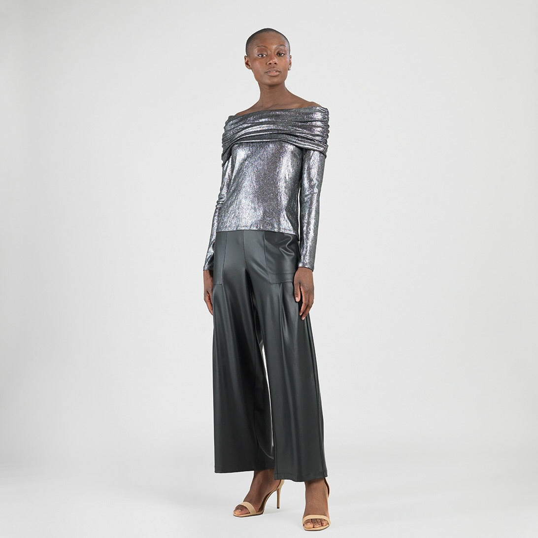 Metallic Shimmer - Ruched Off-Shoulder Top - Final Sale | Clara Sunwoo