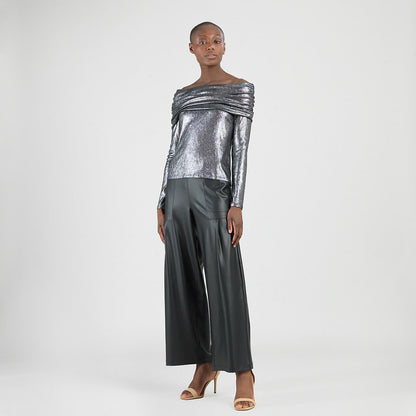 Metallic Shimmer - Ruched Off-Shoulder Top - Final Sale | Clara Sunwoo