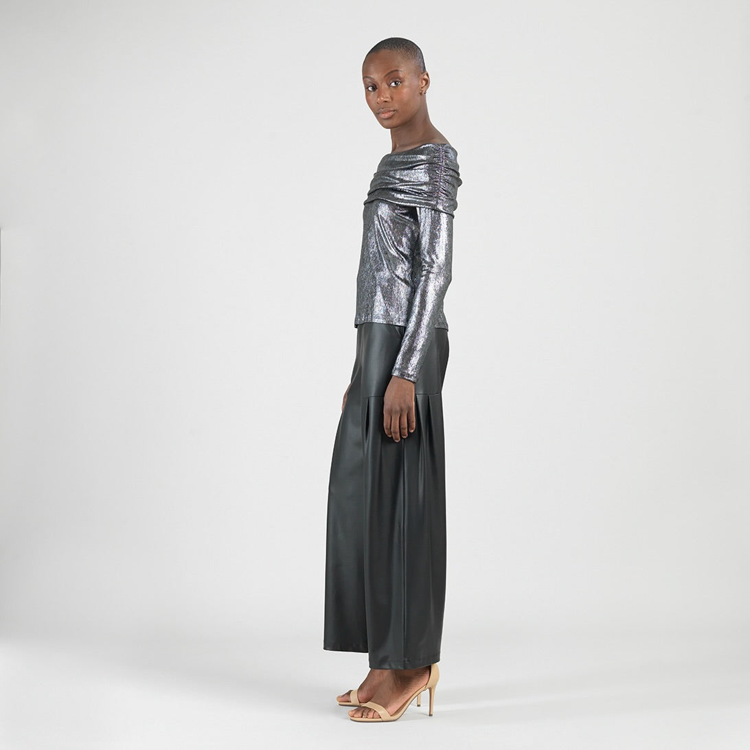 Metallic Shimmer - Ruched Off-Shoulder Top - Final Sale | Clara Sunwoo