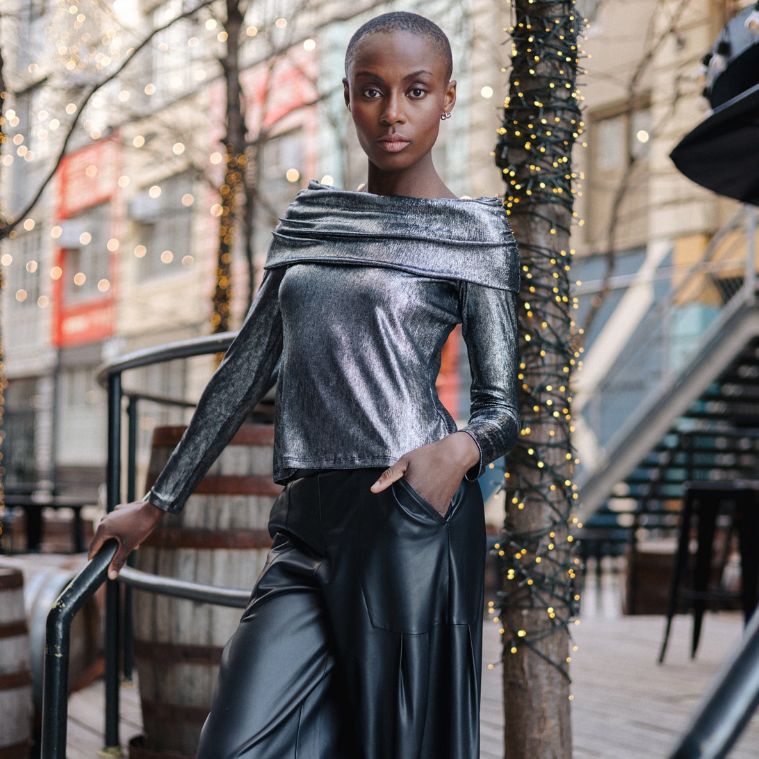 Metallic Shimmer - Ruched Off-Shoulder Top - Final Sale | Clara Sunwoo