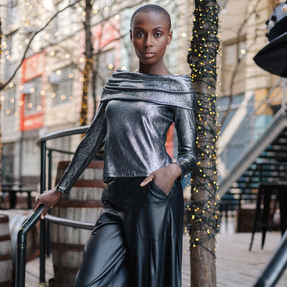 Metallic Shimmer - Ruched Off-Shoulder Top - Final Sale | Clara Sunwoo