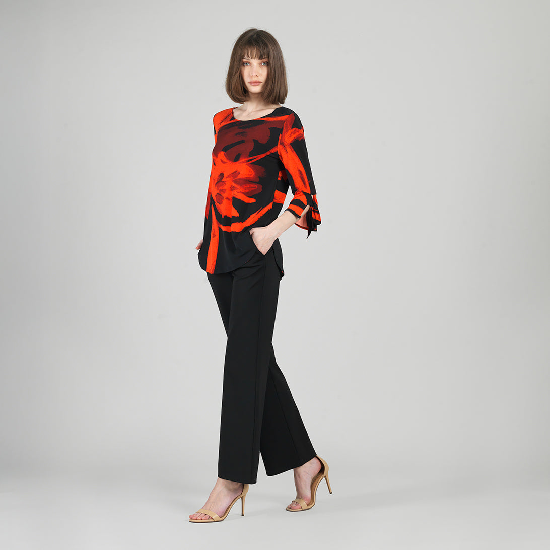Tie Cuff Curved Hem Tunic - Floral Eclipse-Red - Final Sale | Clara Sunwoo