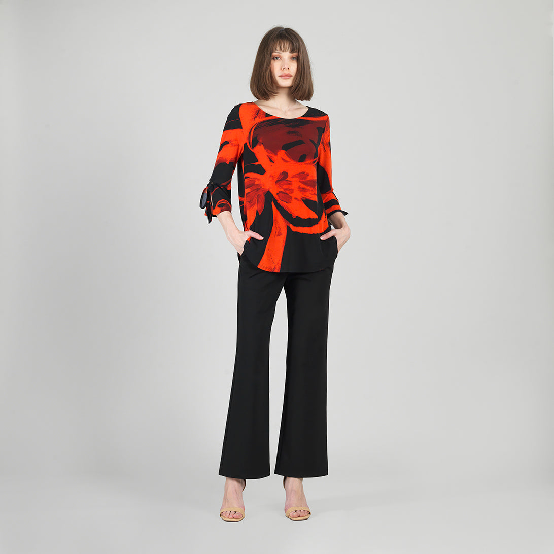 Tie Cuff Curved Hem Tunic - Floral Eclipse-Red - Final Sale | Clara Sunwoo