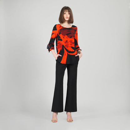 Tie Cuff Curved Hem Tunic - Floral Eclipse-Red - Final Sale | Clara Sunwoo