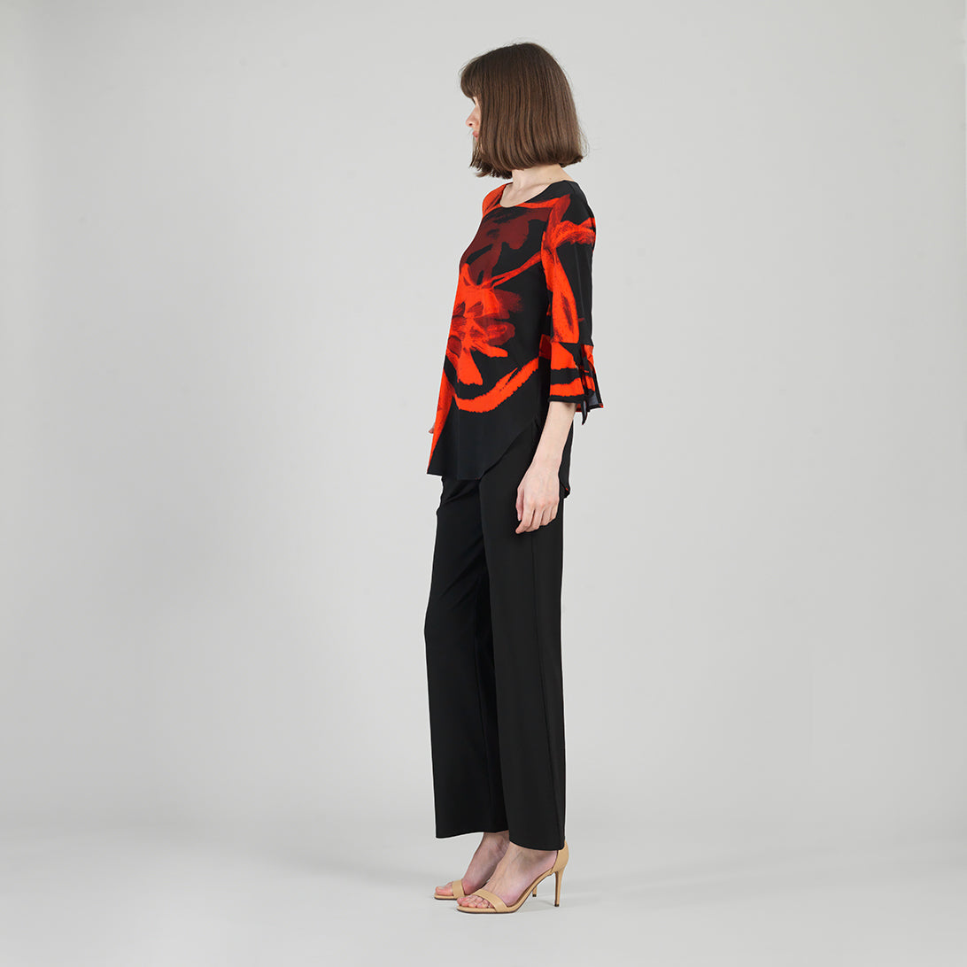 Tie Cuff Curved Hem Tunic - Floral Eclipse-Red - Final Sale | Clara Sunwoo