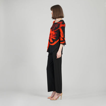 Tie Cuff Curved Hem Tunic - Floral Eclipse-Red - Final Sale | Clara Sunwoo