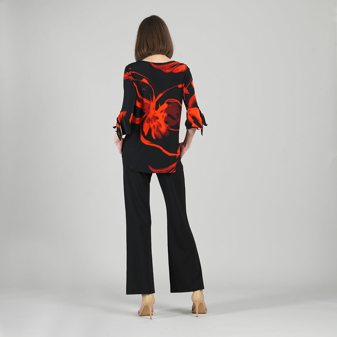 Tie Cuff Curved Hem Tunic - Floral Eclipse-Red - Final Sale | Clara Sunwoo
