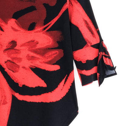 Tie Cuff Curved Hem Tunic - Floral Eclipse-Red - Final Sale | Clara Sunwoo