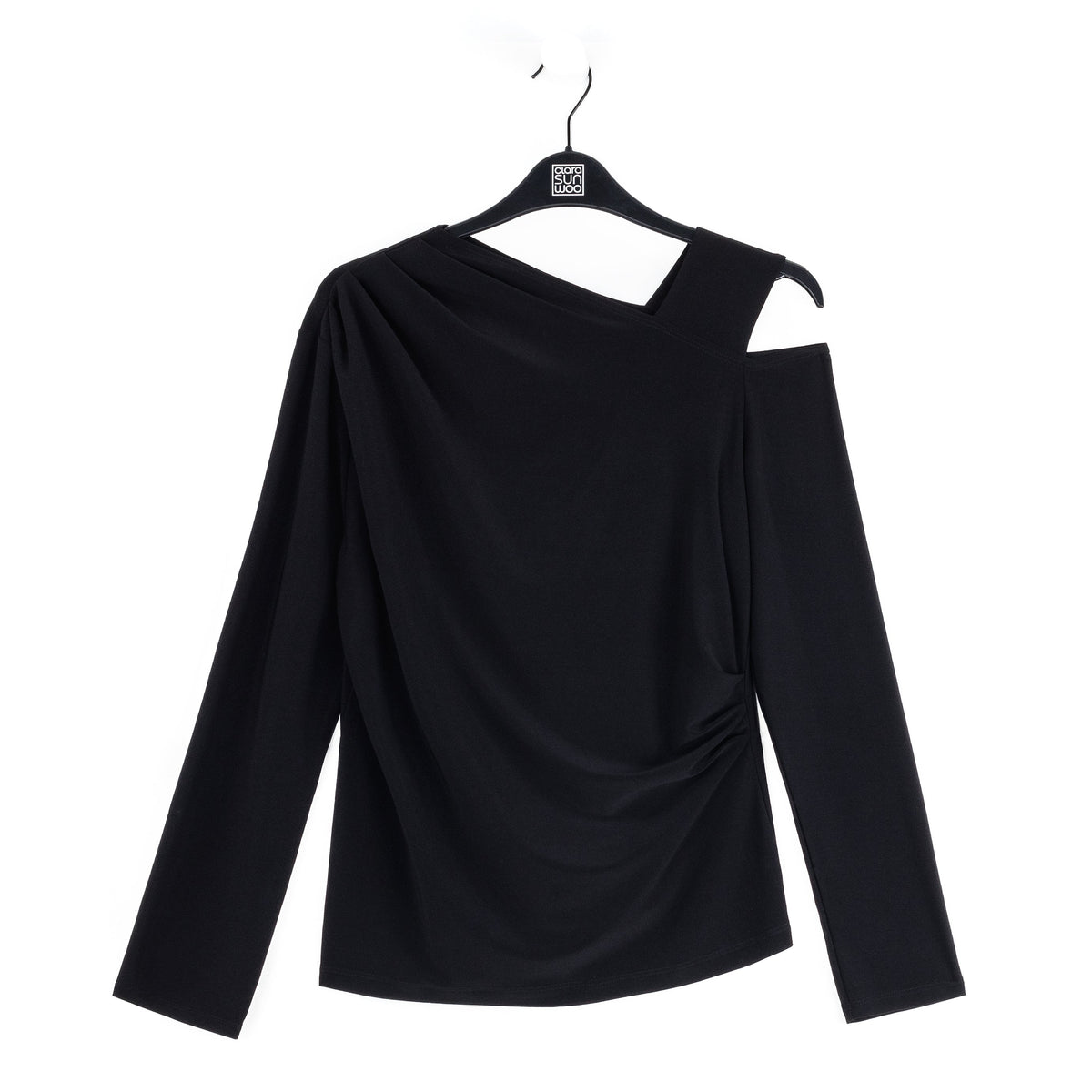 Angular Neck Open Shoulder Top - Black | Clara Sunwoo