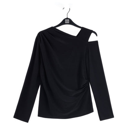 Angular Neck Open Shoulder Top - Black | Clara Sunwoo