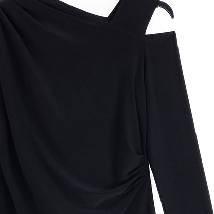 Angular Neck Open Shoulder Top - Black | Clara Sunwoo
