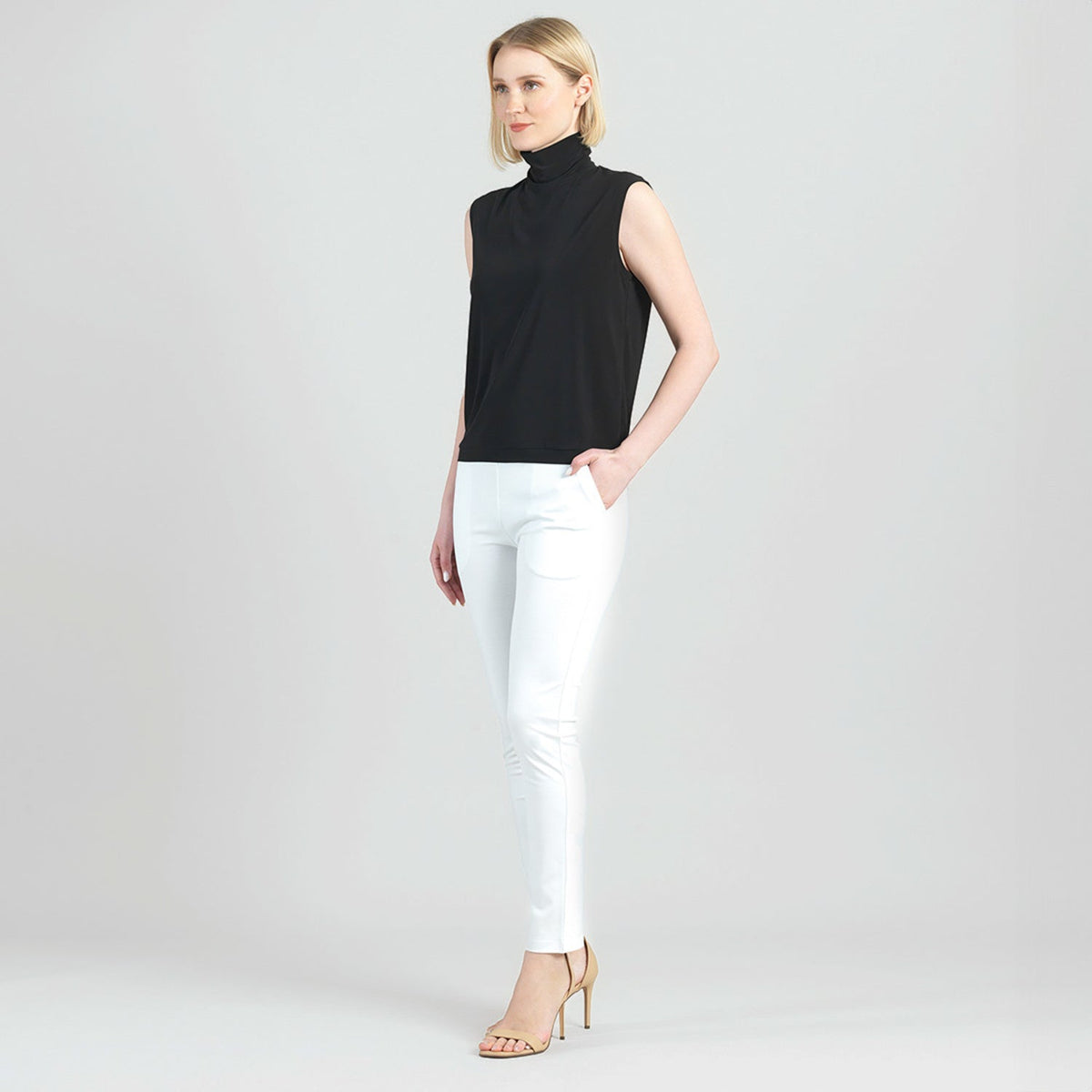 Rayon-Ponte Knit - Straight Leg Pocket Pant - White - Final Sale | Clara Sunwoo