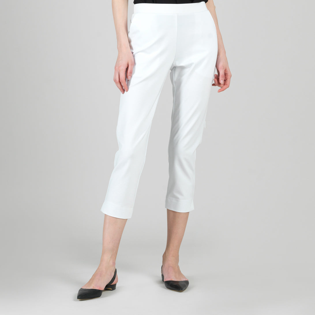 Rayon-Ponte Knit - Pull-On Pocket Capri - White - Final Sale | Clara Sunwoo