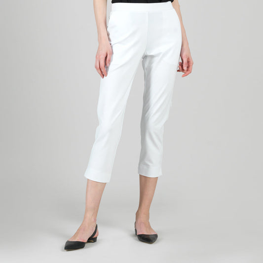Rayon-Ponte Knit - Pull-On Pocket Capri - White - Final Sale | Clara Sunwoo