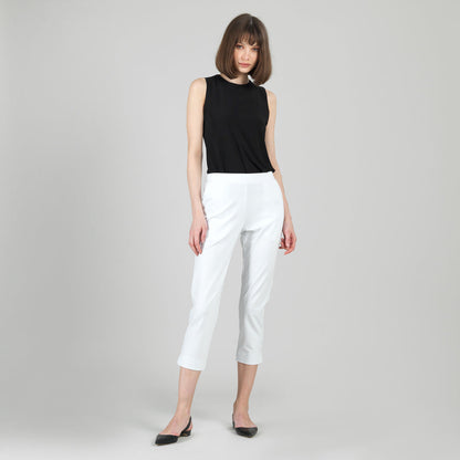 Rayon-Ponte Knit - Pull-On Pocket Capri - White - Final Sale | Clara Sunwoo