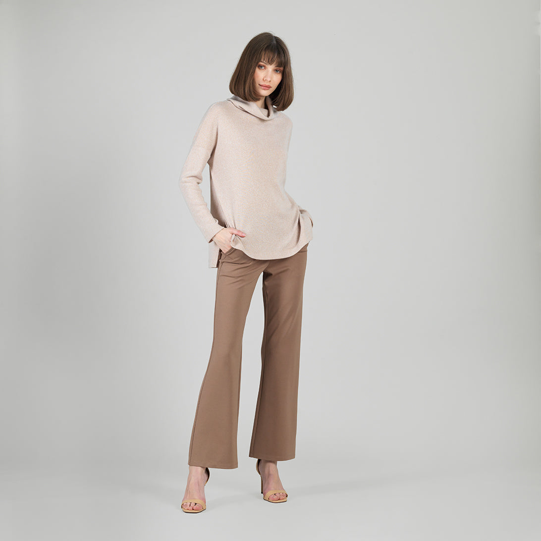 Faux Cashmere - Cowl Turtleneck Side Vent Sweater Tunic - Natural - Final Sale | Clara Sunwoo