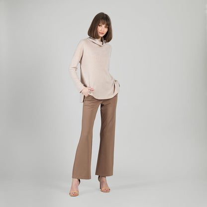 Faux Cashmere - Cowl Turtleneck Side Vent Sweater Tunic - Natural - Final Sale | Clara Sunwoo
