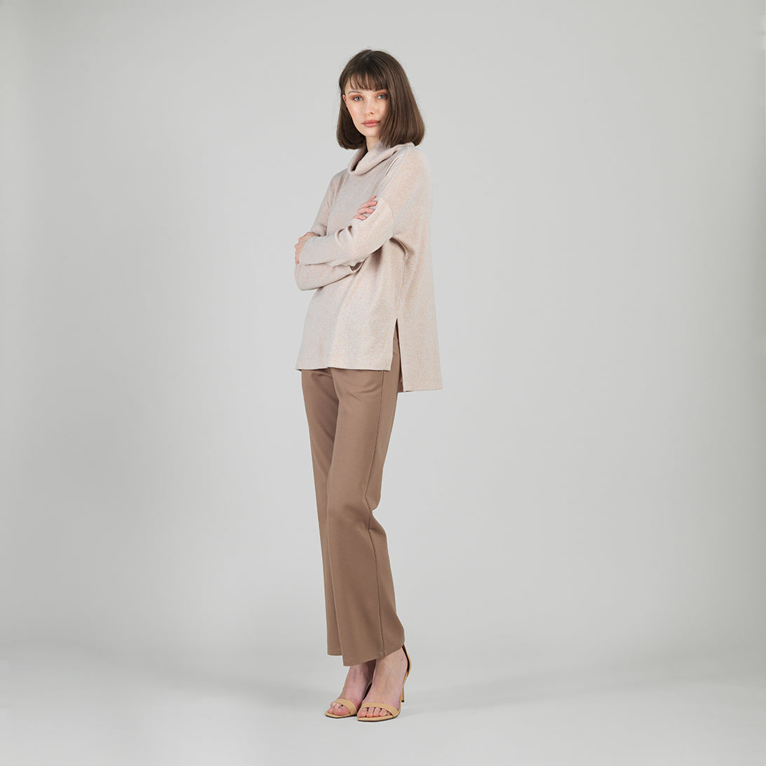 Faux Cashmere - Cowl Turtleneck Side Vent Sweater Tunic - Natural - Final Sale | Clara Sunwoo