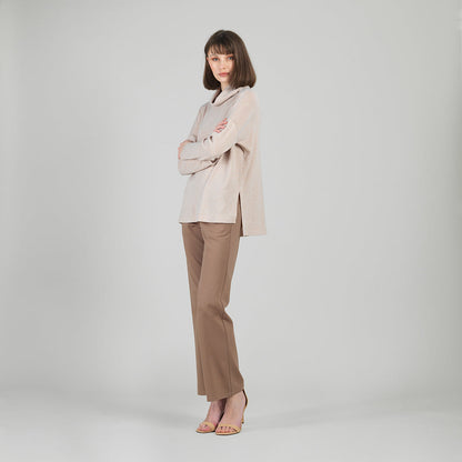 Faux Cashmere - Cowl Turtleneck Side Vent Sweater Tunic - Natural - Final Sale | Clara Sunwoo