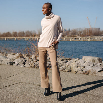 Faux Cashmere - Cowl Turtleneck Side Vent Sweater Tunic - Natural - Final Sale | Clara Sunwoo
