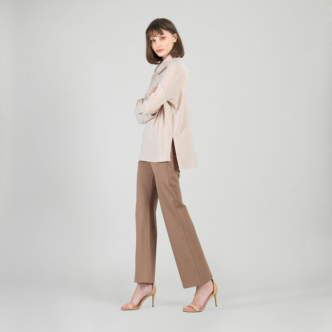 Faux Cashmere - Cowl Turtleneck Side Vent Sweater Tunic - Natural - Final Sale | Clara Sunwoo