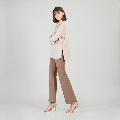 Faux Cashmere - Cowl Turtleneck Side Vent Sweater Tunic - Natural - Final Sale | Clara Sunwoo