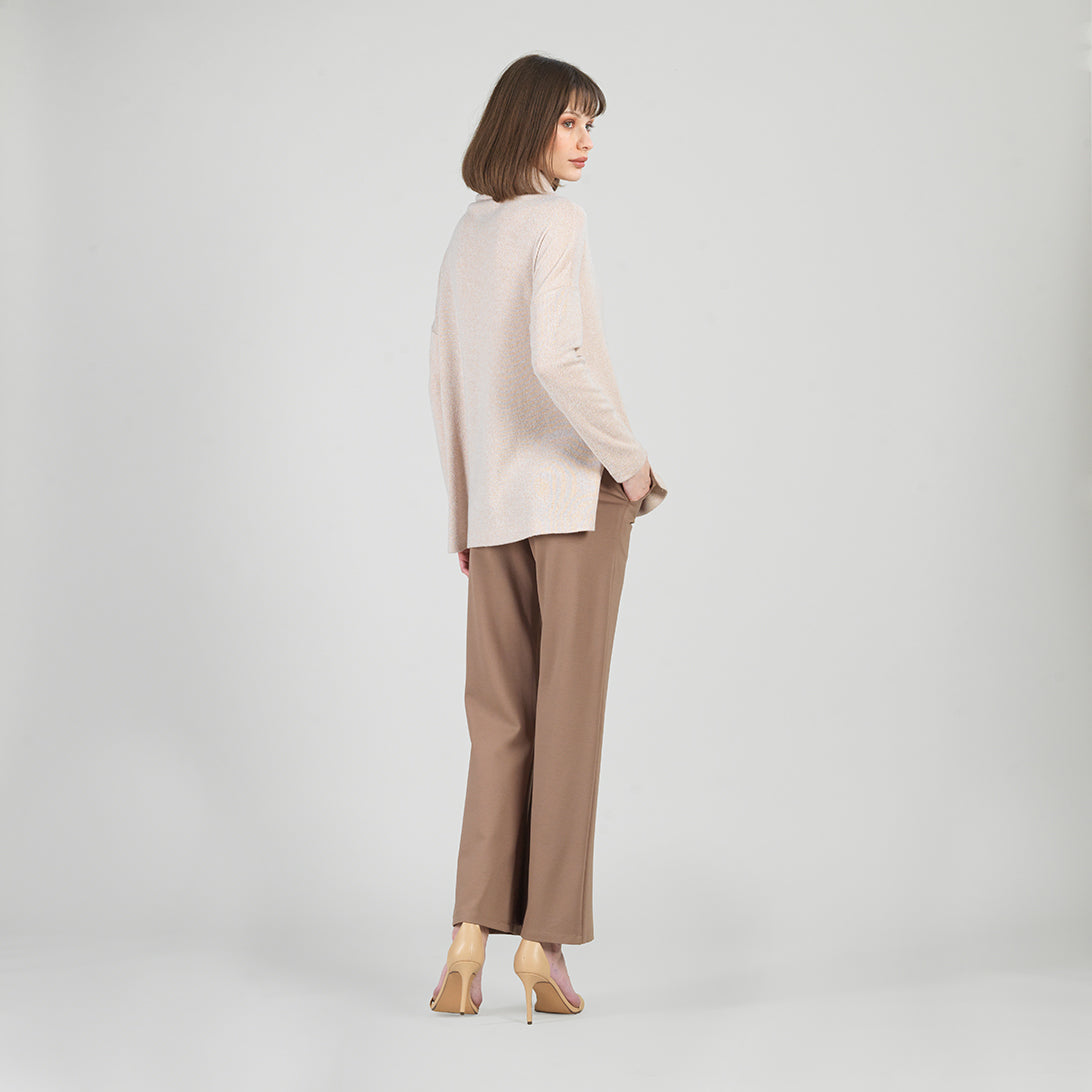 Faux Cashmere - Cowl Turtleneck Side Vent Sweater Tunic - Natural - Final Sale | Clara Sunwoo