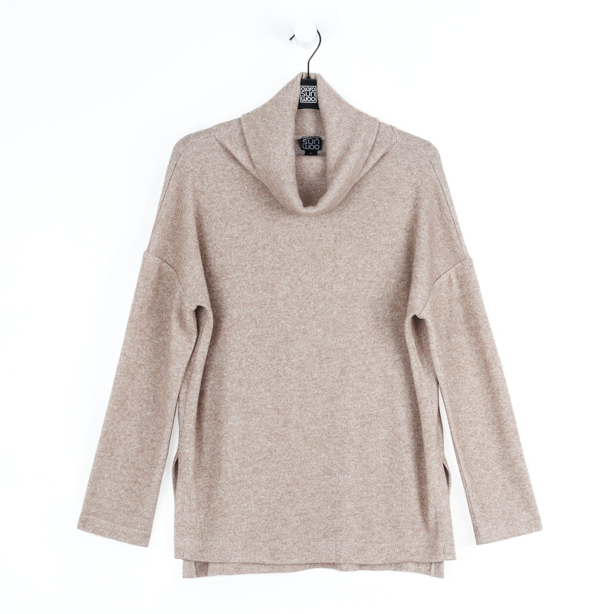 Faux Cashmere - Cowl Turtleneck Side Vent Sweater Tunic - Natural - Final Sale | Clara Sunwoo