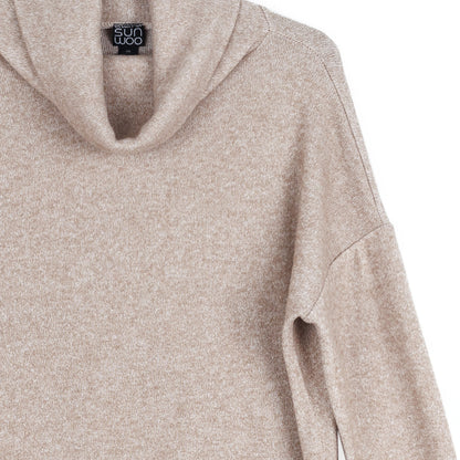 Faux Cashmere - Cowl Turtleneck Side Vent Sweater Tunic - Natural - Final Sale | Clara Sunwoo