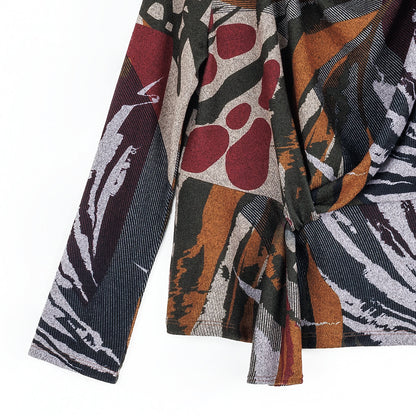 Cozy Knit - Long Sleeve Loop Front Sweater Top - Abstract Harvest - Final Sale | Clara Sunwoo